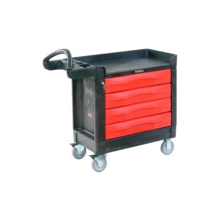 Rubbermaid Commercial Rubbermaid Mobile Workcenter w/4 Drawers, 500 lb. Capacity, 40"L x 18"W x 33-1/2"H, Black FG451388BLA